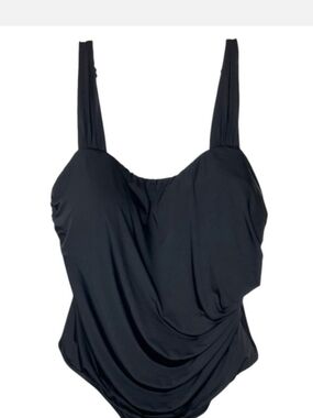 Jantzen NWT S28W Solid Black Tummy Control One Piece Wrap Style Layered Bthin St